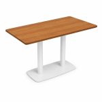 Rectangular Wood-Look Top White Double-Pedestal Outdoor Table - left angle view - ODT-093