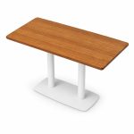 Rectangular Wood-Look Top White Double-Pedestal Outdoor Table - right angle view - ODT-093