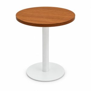 Round Wood-Look Top White Pedestal Outdoor Bistro Table