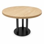 Round Light-Wood Top Black Multi-Column Outdoor Dining Table - front view - ODT-095