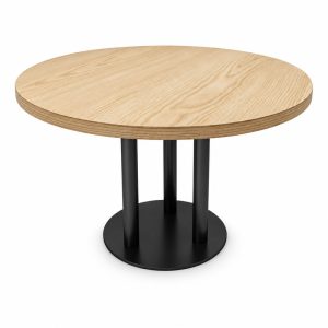 Round Light-Wood Top Black Multi-Column Outdoor Dining Table