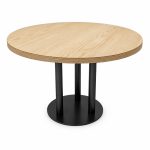 Round Light-Wood Top Black Multi-Column Outdoor Dining Table - left angle view - ODT-095