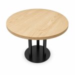 Round Light-Wood Top Black Multi-Column Outdoor Dining Table - right angle view - ODT-095