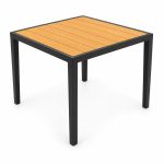 Square Wood-Slat Top Black Metal Outdoor Dining Table - left angle view - ODT-096