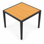 Square Wood-Slat Top Black Metal Outdoor Dining Table - right angle view - ODT-096