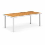 Rectangular Wood-Slat Top White Frame Outdoor Dining Table - left angle view - ODT-097