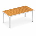 Rectangular Wood-Slat Top White Frame Outdoor Dining Table - right angle view - ODT-097