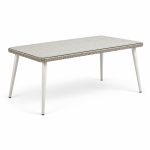 Rectangular Light-Gray Woven-Top Outdoor Table - left angle view - ODT-098