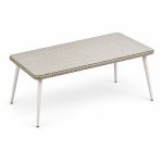 Rectangular Light-Gray Woven-Top Outdoor Table - right angle view - ODT-098