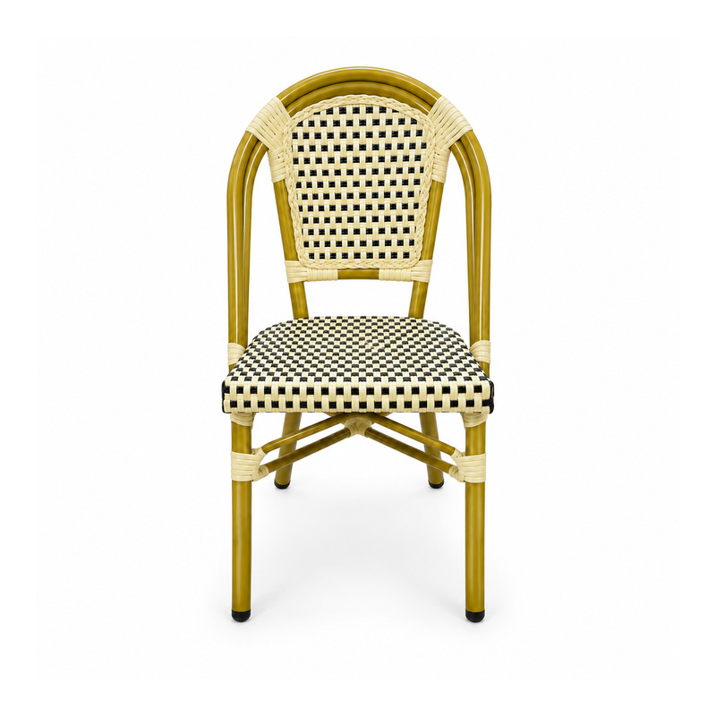 YMX-T-001 Outdoor Beige and Black Woven Bistro Chair