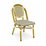 YMX-T-001 Outdoor Beige and Black Woven Bistro Chair left 45 view