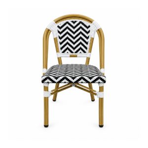 YMX-T-002 Outdoor Black and White Chevron Bistro Chair front view