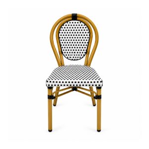 YMX-T-005 Outdoor Black and White Oval-Back Bistro Chair front view