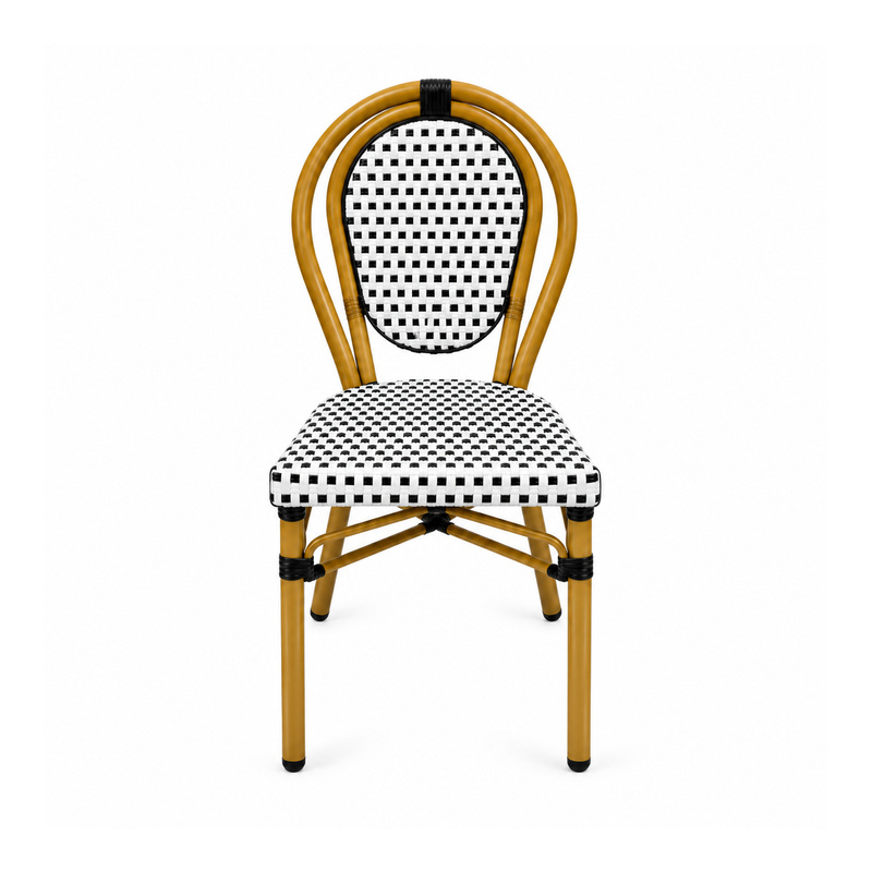 YMX-T-005 Outdoor Black and White Oval-Back Bistro Chair