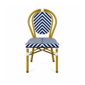 YMX-T-006 Outdoor Blue and White Chevron Bistro Chair front view