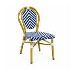 YMX-T-006 Outdoor Blue and White Chevron Bistro Chair left 45 view