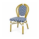 YMX-T-006 Outdoor Blue and White Chevron Bistro Chair right 45 view