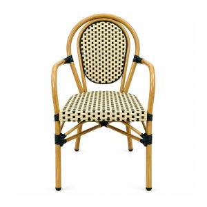 YMX-T-007 Outdoor Beige and Black Oval-Back Armchair front view