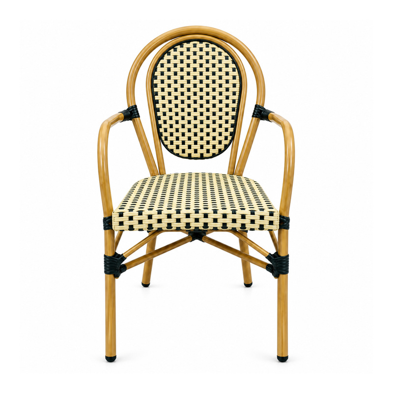 YMX-T-007 Outdoor Beige and Black Oval-Back Armchair