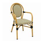 YMX-T-007 Outdoor Beige and Black Oval-Back Armchair left 45 view