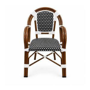 YMX-T-008 Outdoor Black and White Woven Bistro Armchair front view