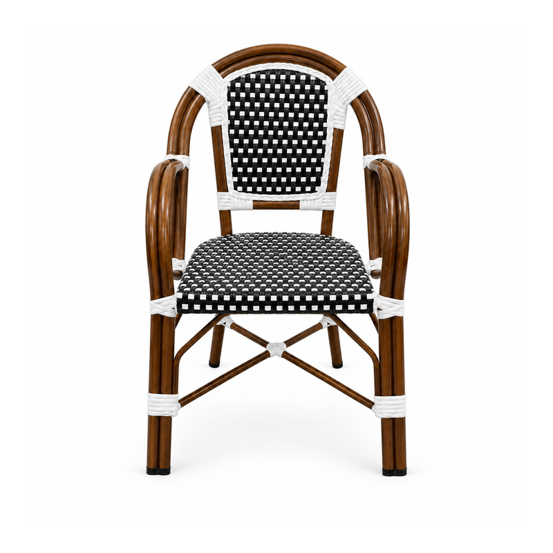 YMX-T-008 Outdoor Black and White Woven Bistro Armchair