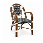 YMX-T-008 Outdoor Black and White Woven Bistro Armchair left 45 view