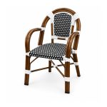 YMX-T-008 Outdoor Black and White Woven Bistro Armchair right 45 view