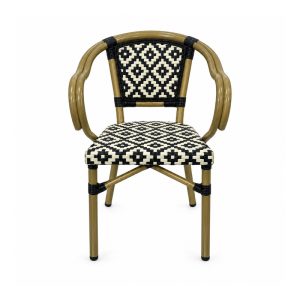 YMX-T-009 Outdoor Black and Beige Diamond Woven Armchair front view