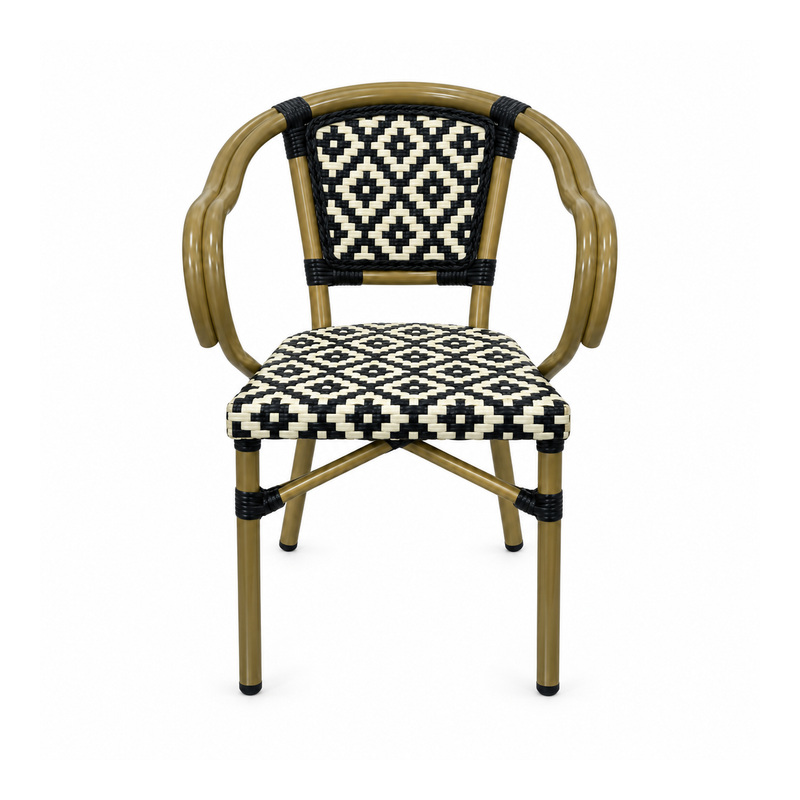 YMX-T-009 Outdoor Black and Beige Diamond Woven Armchair