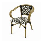 YMX-T-009 Outdoor Black and Beige Diamond Woven Armchair right 45 view