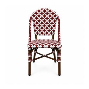 YMX-T-011 Outdoor Burgundy and White Diamond Bistro Chair front view