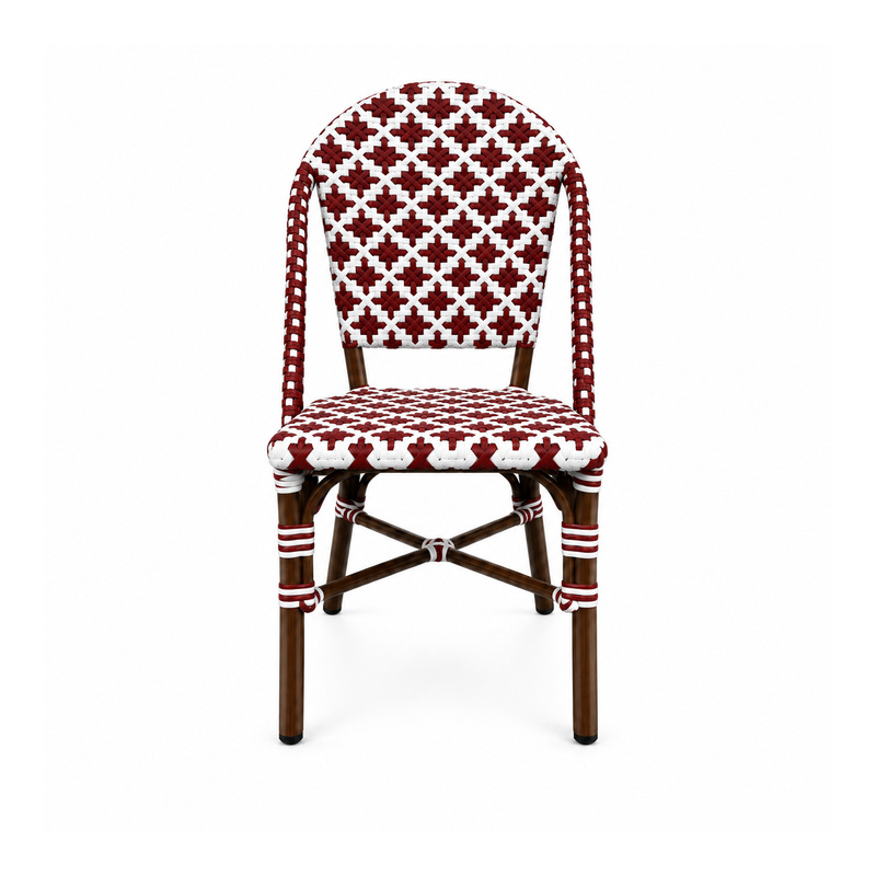YMX-T-011 Outdoor Burgundy and White Diamond Bistro Chair