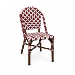 YMX-T-011 Outdoor Burgundy and White Diamond Bistro Chair left 45 view