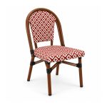 YMX-T-013 Outdoor Red and White Geometric Bistro Chair left 45 view