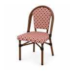 YMX-T-013 Outdoor Red and White Geometric Bistro Chair right 45 view