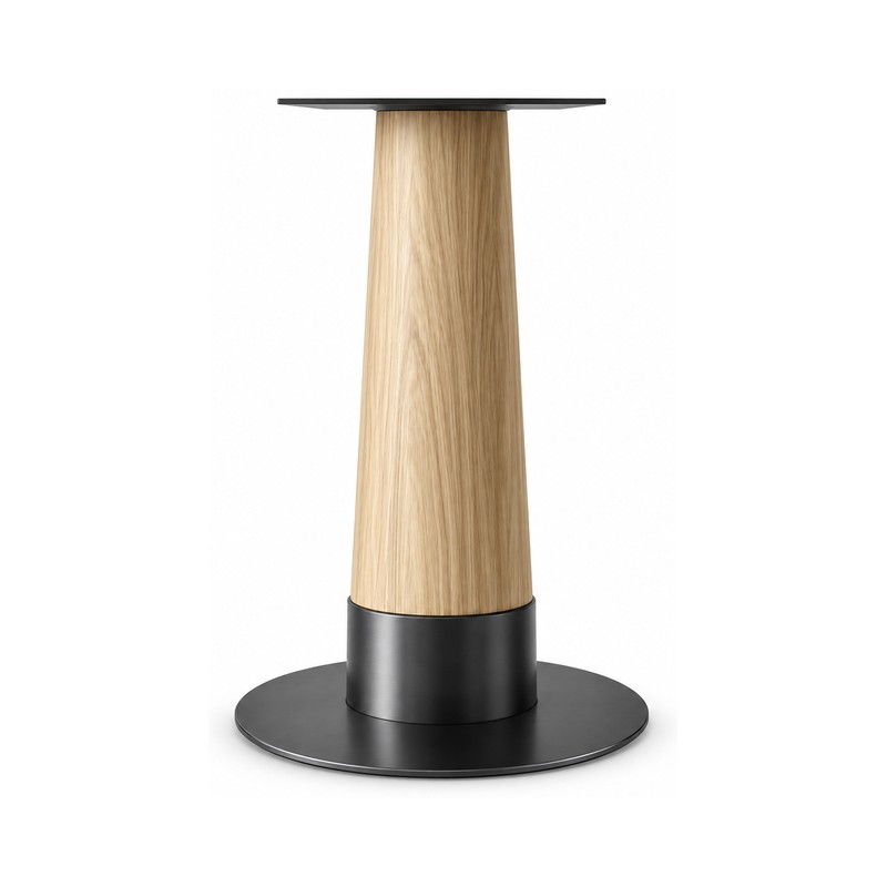 FSX-HW-001 Woodgrain Tapered Cylindrical Pedestal Table Base with Black Round Foot