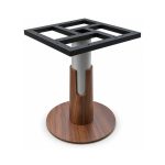 FSX-HW-002 Walnut and Black Commercial Pedestal Table Base with Square Mount left- 45-degree-degree view