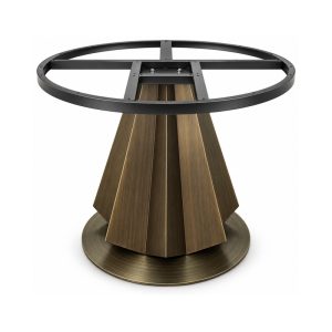 FSX-HW-003 Fluted Woodgrain Conical Pedestal Table Base with Round Mount front view