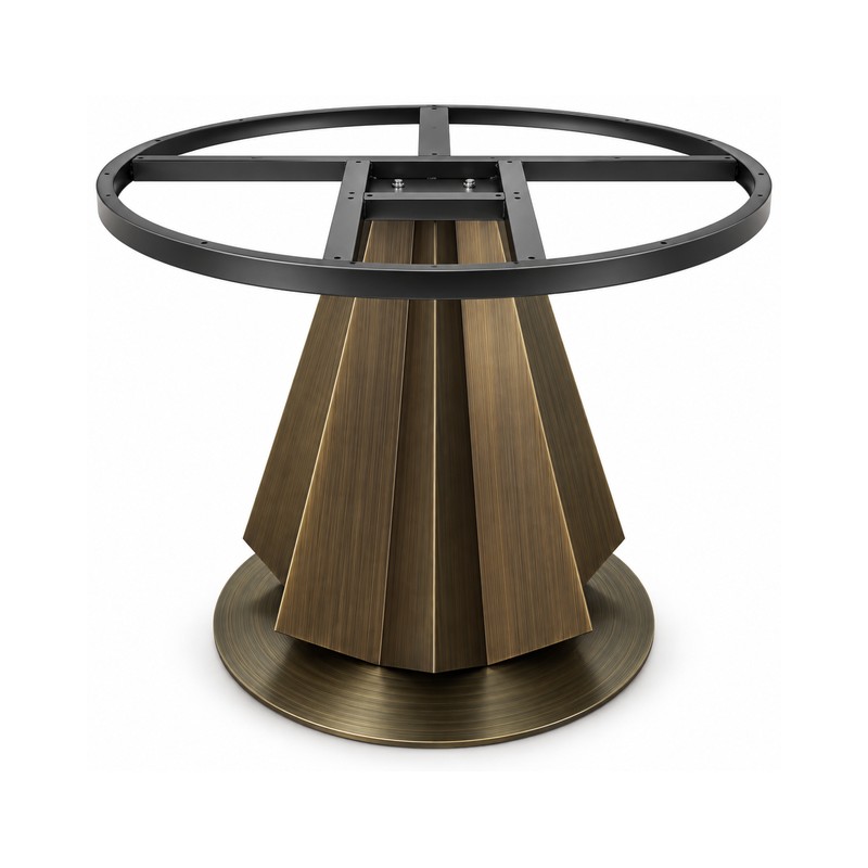 FSX-HW-003 Fluted Woodgrain Conical Pedestal Table Base with Round Mount