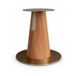 FSX-HW-004 Woodgrain Cone Pedestal Table Base with Round Top Support front view