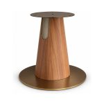 FSX-HW-004 Woodgrain Cone Pedestal Table Base with Round Top Support left- 45-degree-degree view