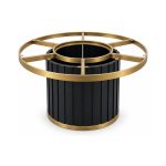 FSX-HW-005 Black Fluted Drum Table Base with Gold Circular Frame front view