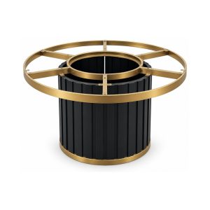 FSX-HW-005 Black Fluted Drum Table Base with Gold Circular Frame front view