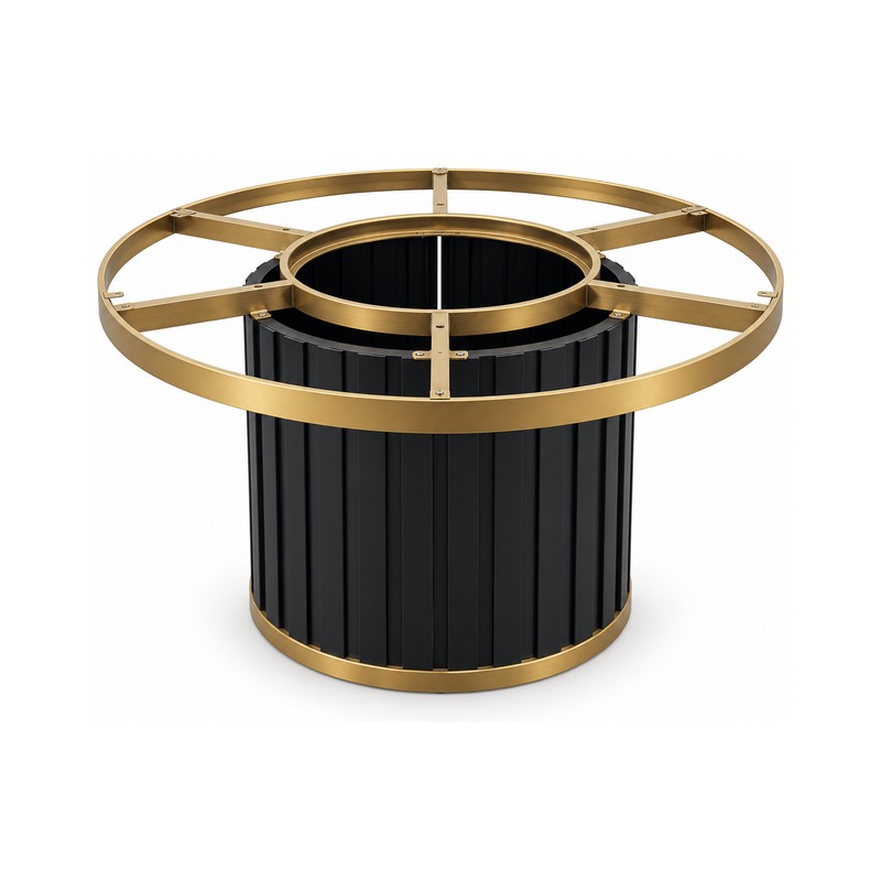 FSX-HW-005 Black Fluted Drum Table Base with Gold Circular Frame