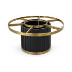 FSX-HW-005 Black Fluted Drum Table Base with Gold Circular Frame left- 45-degree-degree view
