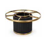 FSX-HW-005 Black Fluted Drum Table Base with Gold Circular Frame right- 45-degree-degree view
