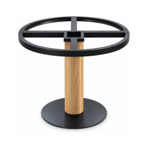 FSX-HW-006 Light Oak Column Table Base with Black Round Foot front view