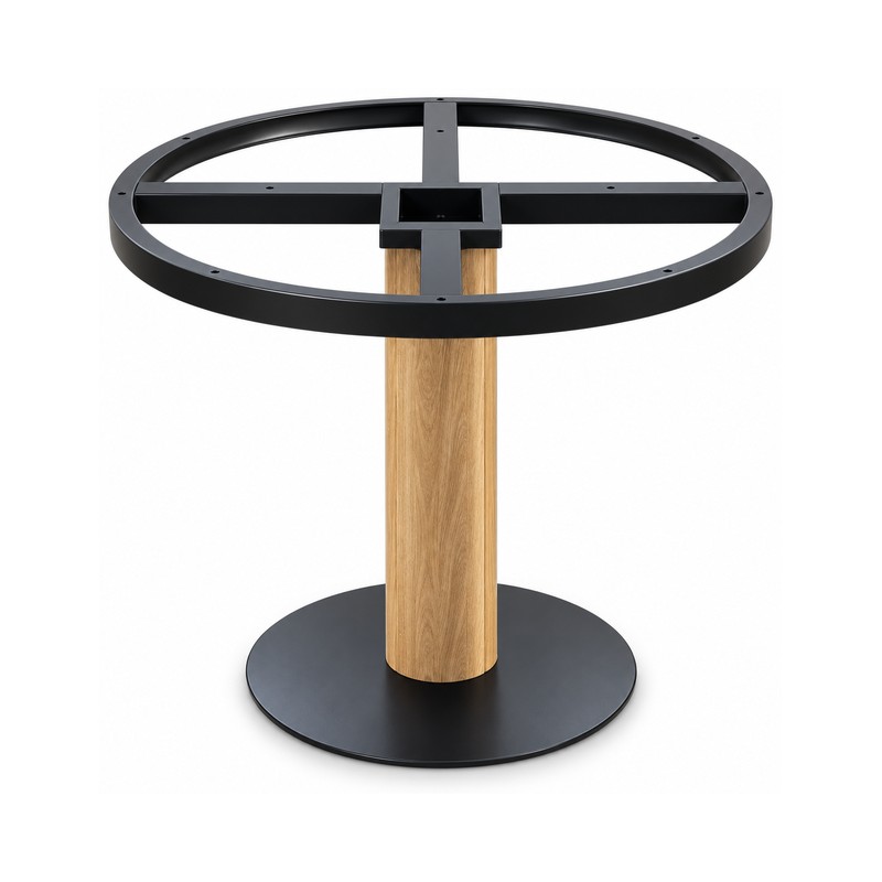 FSX-HW-006 Light Oak Column Table Base with Black Round Foot