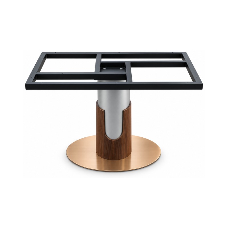 FSX-HW-009 Low Walnut and Silver Pedestal Table Base with Rectangular Mount
